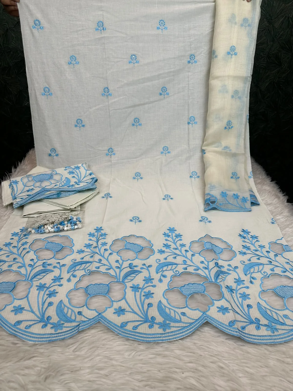 Laser Cut Premium Cotton 3-Piece Suit with Kota Dupatta image 3