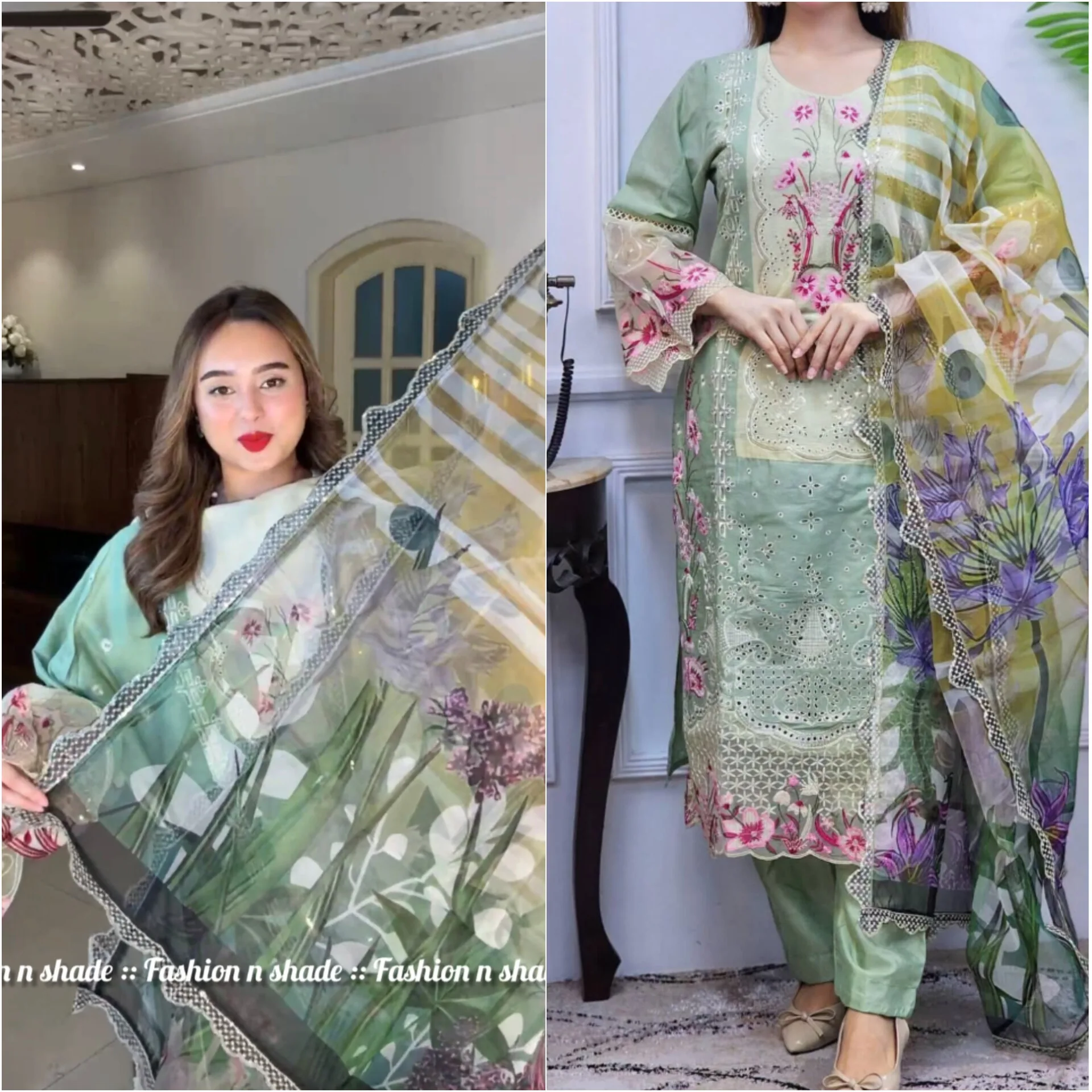 Digital Printed Premium Cotton Suit with Organza Dupatta image 2